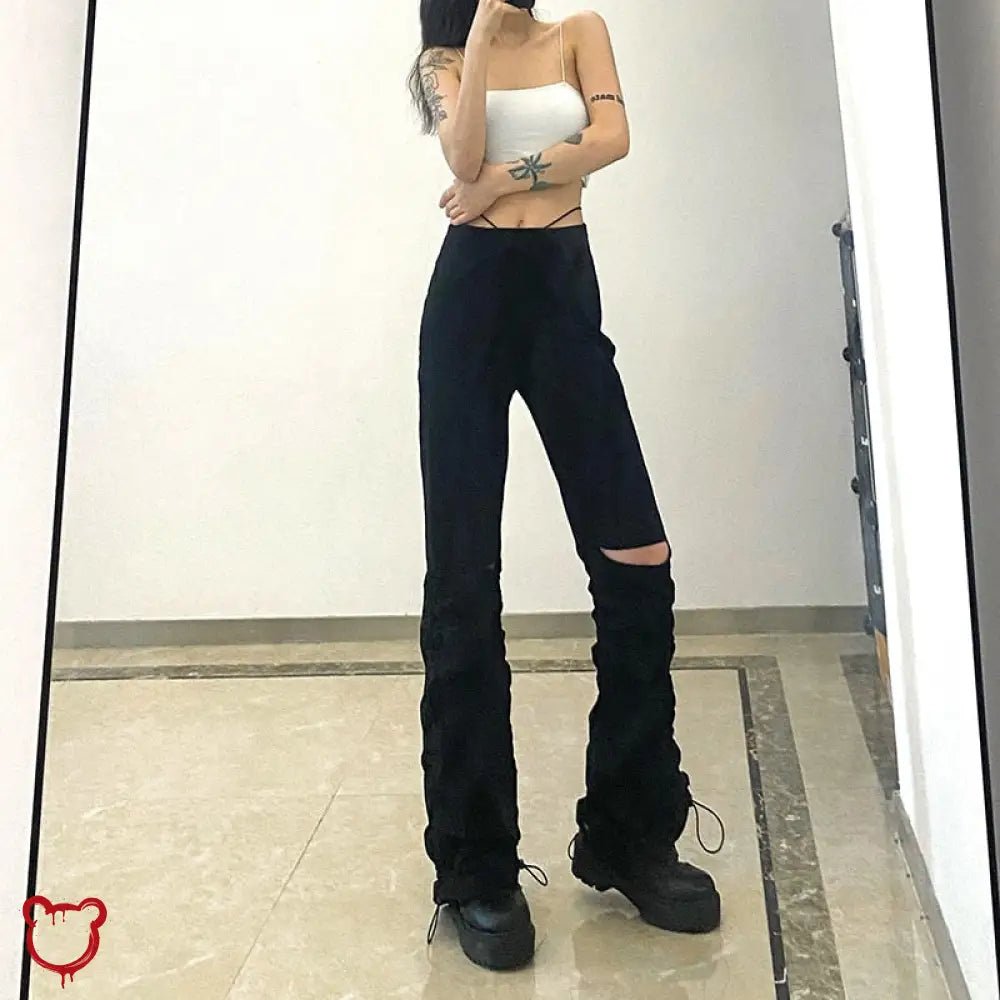 Black Grunge Cut Out Pants - The Cursed Closet