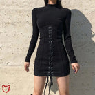Black Grunge Knitted Turtleneck Dress: Stalking Style - The Cursed Closet
