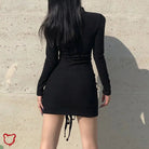 Black Grunge Knitted Turtleneck Dress: Stalking Style - The Cursed Closet