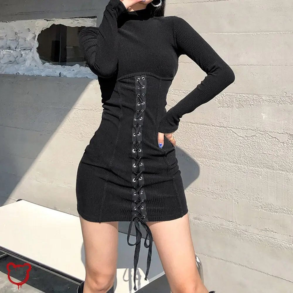 Black Grunge Knitted Turtleneck Dress: Stalking Style - The Cursed Closet