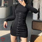 Black Grunge Knitted Turtleneck Dress: Stalking Style - The Cursed Closet