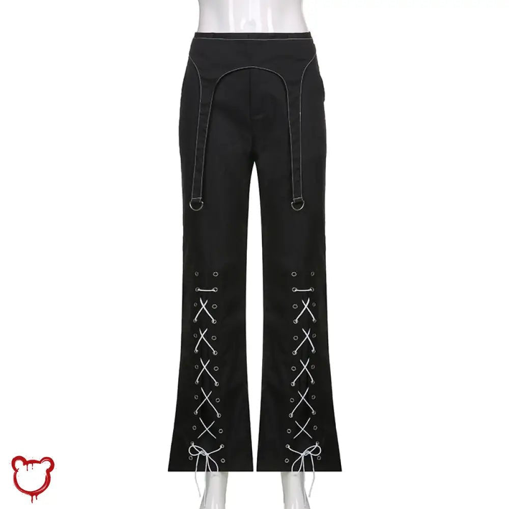 Black Grunge Lace Up Pants - The Cursed Closet