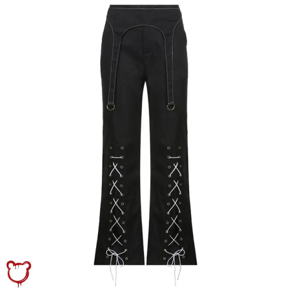 Black Grunge Lace Up Pants - The Cursed Closet