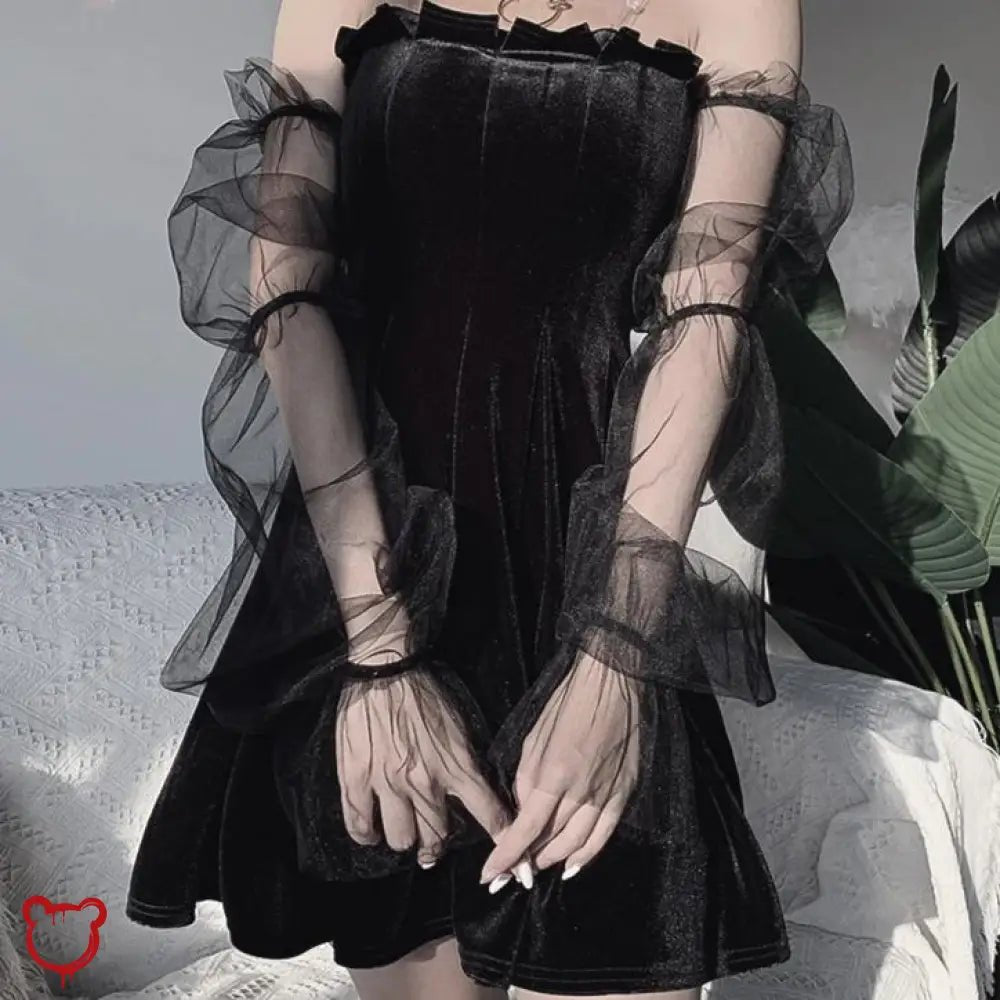 Black Grunge Mesh Bell Dress - The Cursed Closet
