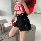 Black Grunge Tassel Denim Shorts' - The Cursed Closet