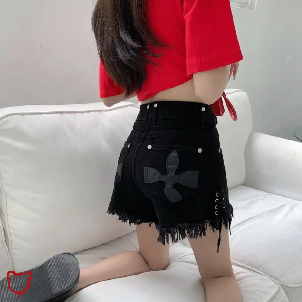 Black Grunge Tassel Denim Shorts' - The Cursed Closet