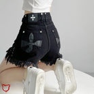 Black Grunge Tassel Denim Shorts' - The Cursed Closet