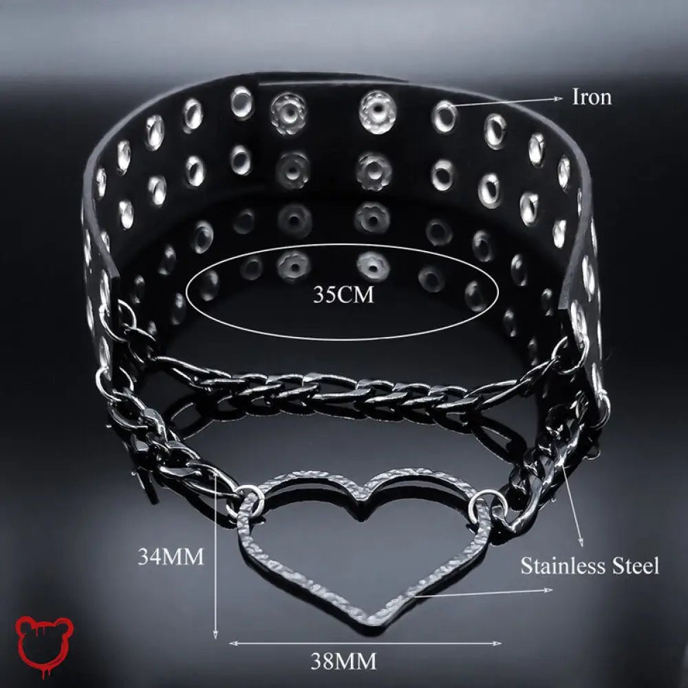Black Heart Chain Leather Choker - The Cursed Closet
