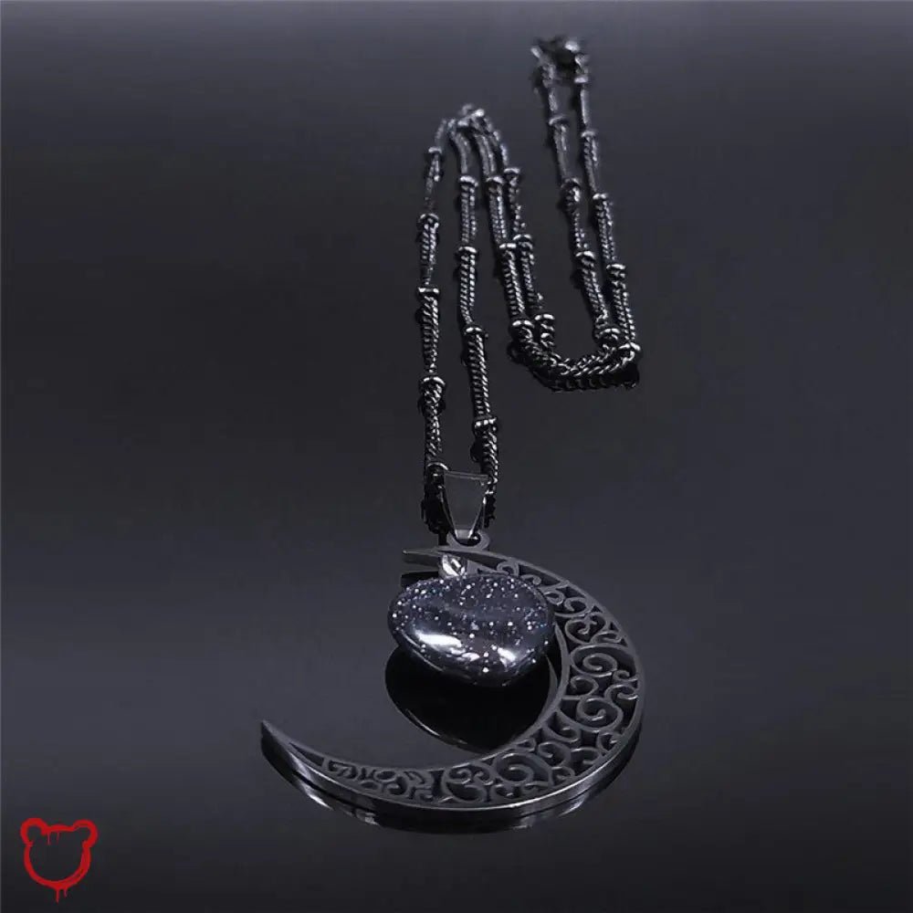 Black Heart Moon Necklace - The Cursed Closet