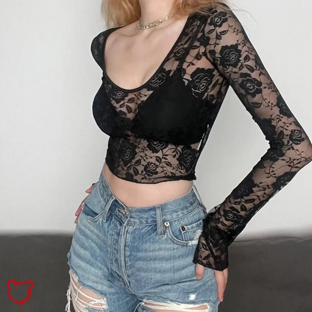 Black Lace Crop Top - The Cursed Closet
