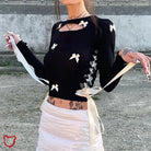 Black Lace - Up Bow Crop Top - The Cursed Closet
