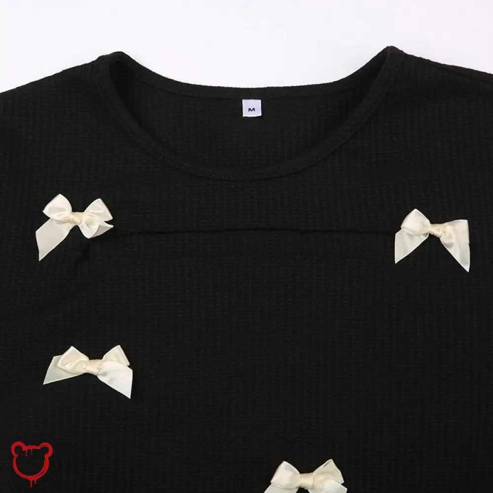 Black Lace - Up Bow Crop Top - The Cursed Closet