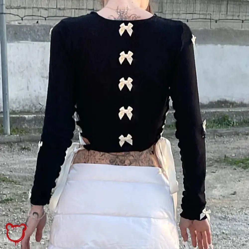 Black Lace - Up Bow Crop Top - The Cursed Closet