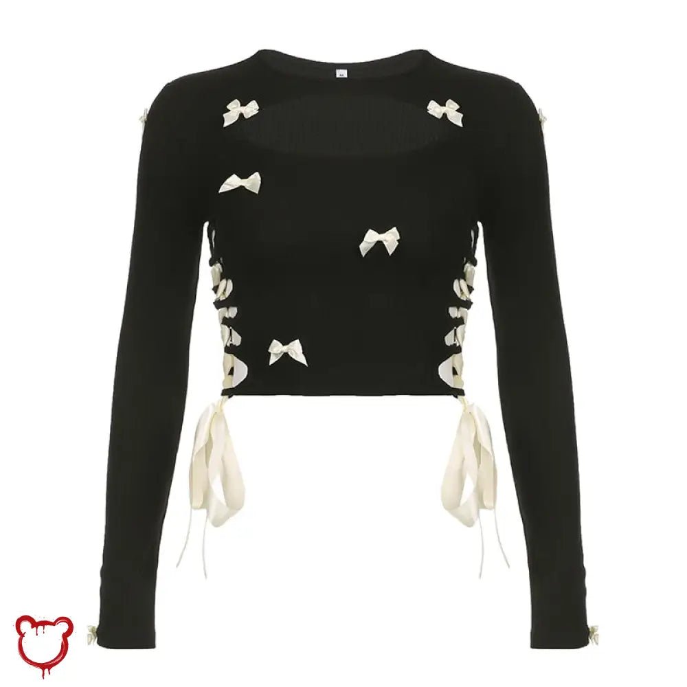 Black Lace - Up Bow Crop Top - The Cursed Closet