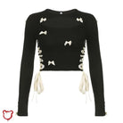 Black Lace - Up Bow Crop Top - The Cursed Closet