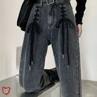 Black Lace - Up Denim Pants - The Cursed Closet
