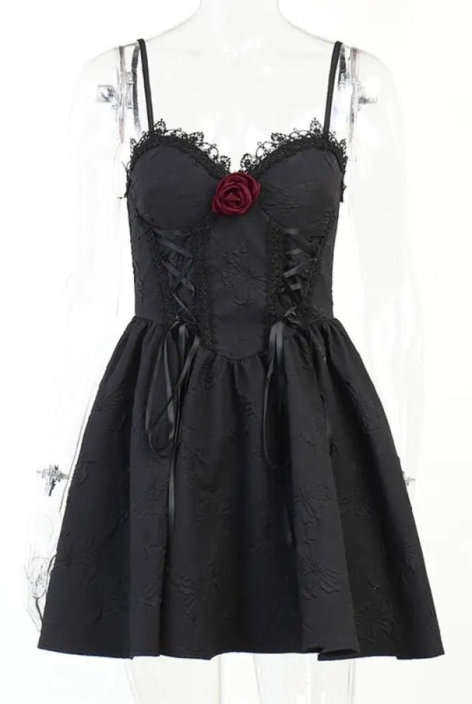 "Black Lace - Up Dress" - The Cursed Closet