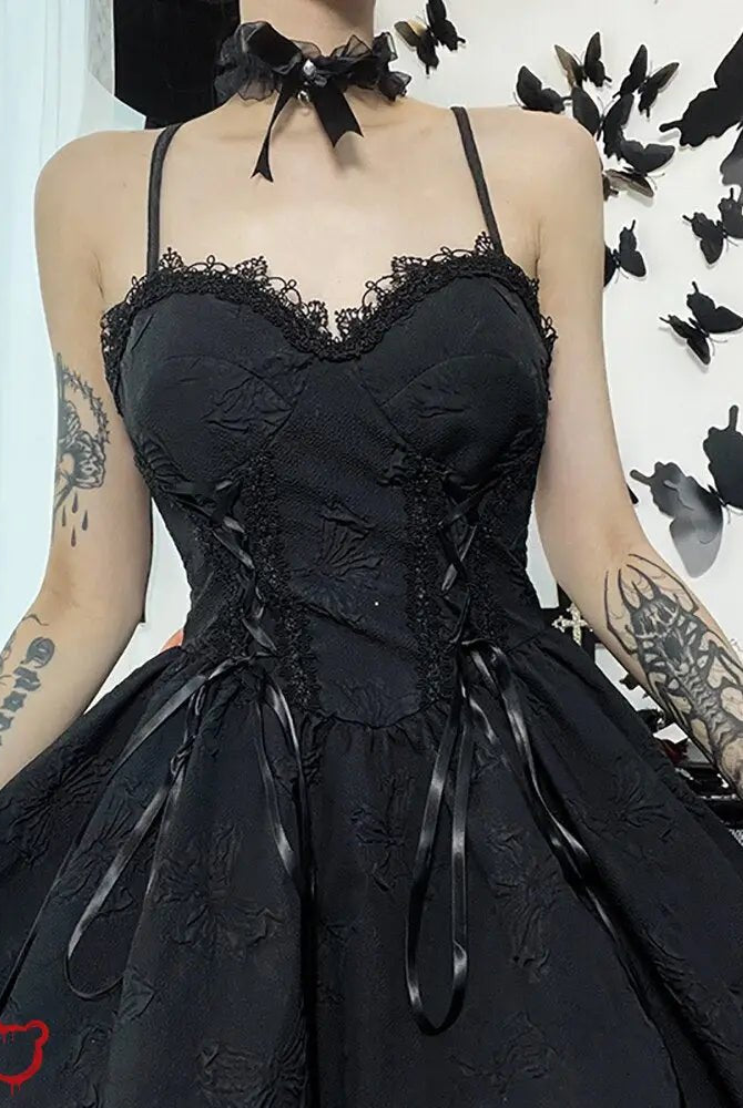 "Black Lace - Up Dress" - The Cursed Closet