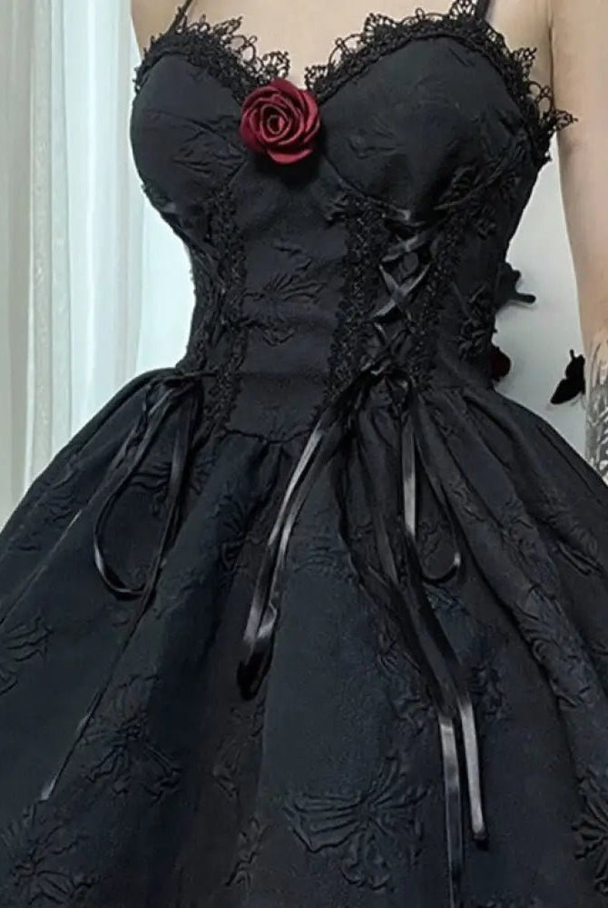 "Black Lace - Up Dress" - The Cursed Closet