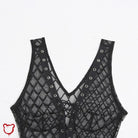 Black Lace - Up Fishnet Bodysuit - The Cursed Closet
