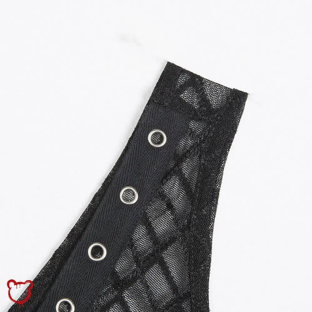 Black Lace - Up Fishnet Bodysuit - The Cursed Closet