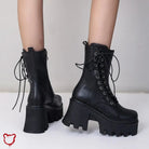Black Lace - Up PU Leather Boots - The Cursed Closet