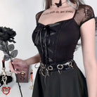 Black Lace - up Sleeved Top - The Cursed Closet