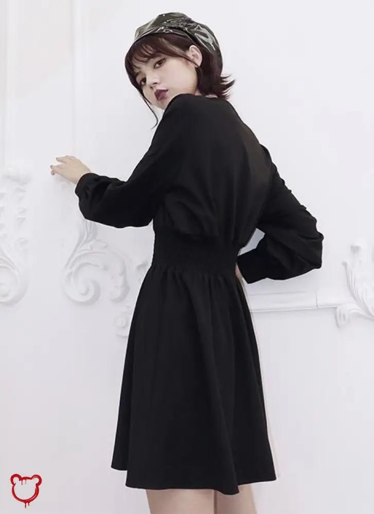 Black Lace - Up V - Neck Dress - The Cursed Closet