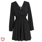 Black Lace - Up V - Neck Dress - The Cursed Closet