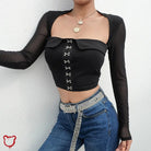 "Black Mesh Eyelet Top" - The Cursed Closet