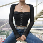 "Black Mesh Eyelet Top" - The Cursed Closet