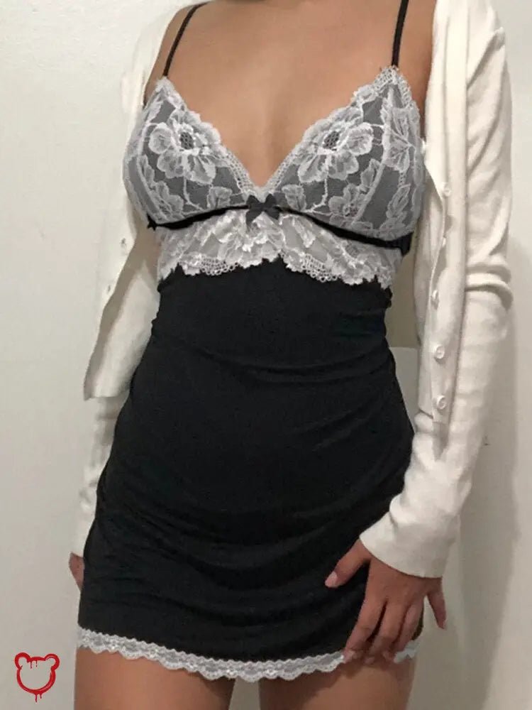 Black Patchwork Lace Dress - The Cursed Closet