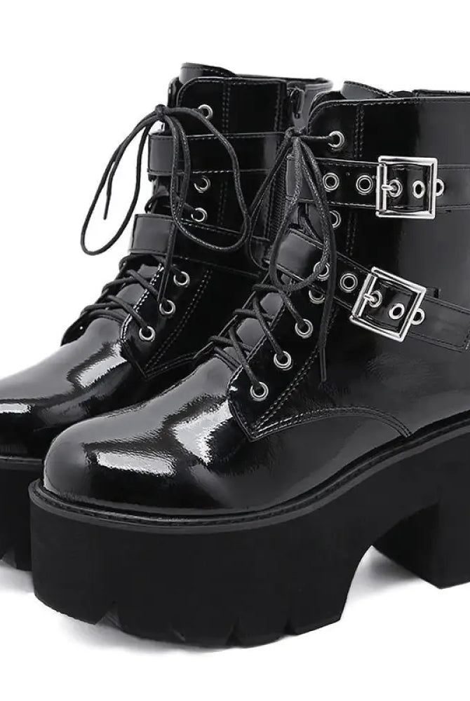 Black Patent Buckle Goth Boots