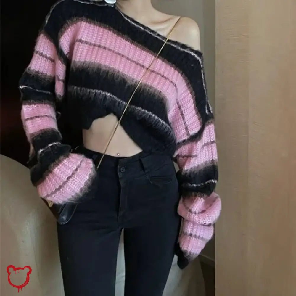 Black Pink Stripe Sweater - Grunge - The Cursed Closet