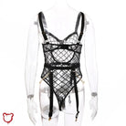 Black Plaid Mesh Bodysuit - The Cursed Closet