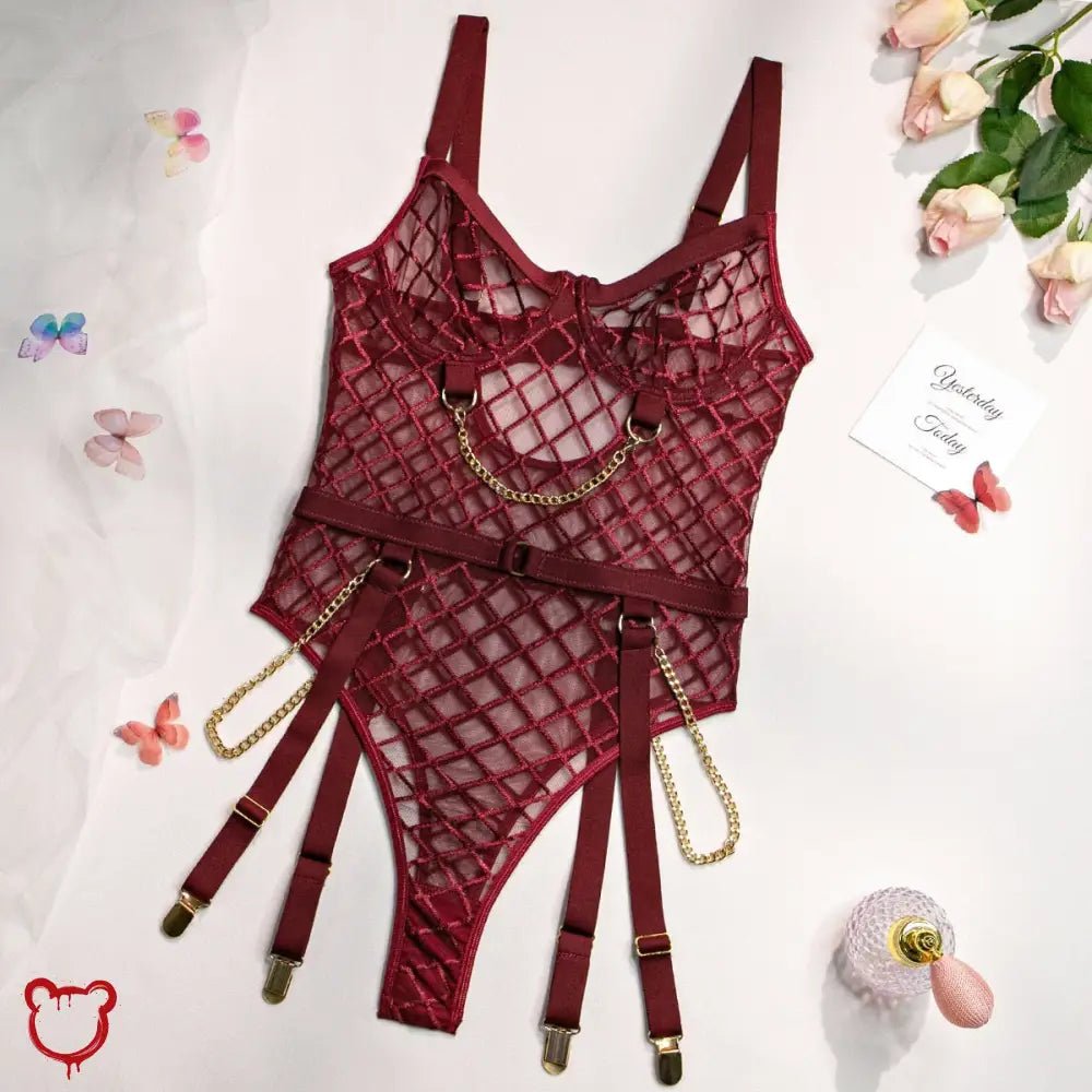 Black Plaid Mesh Bodysuit - The Cursed Closet