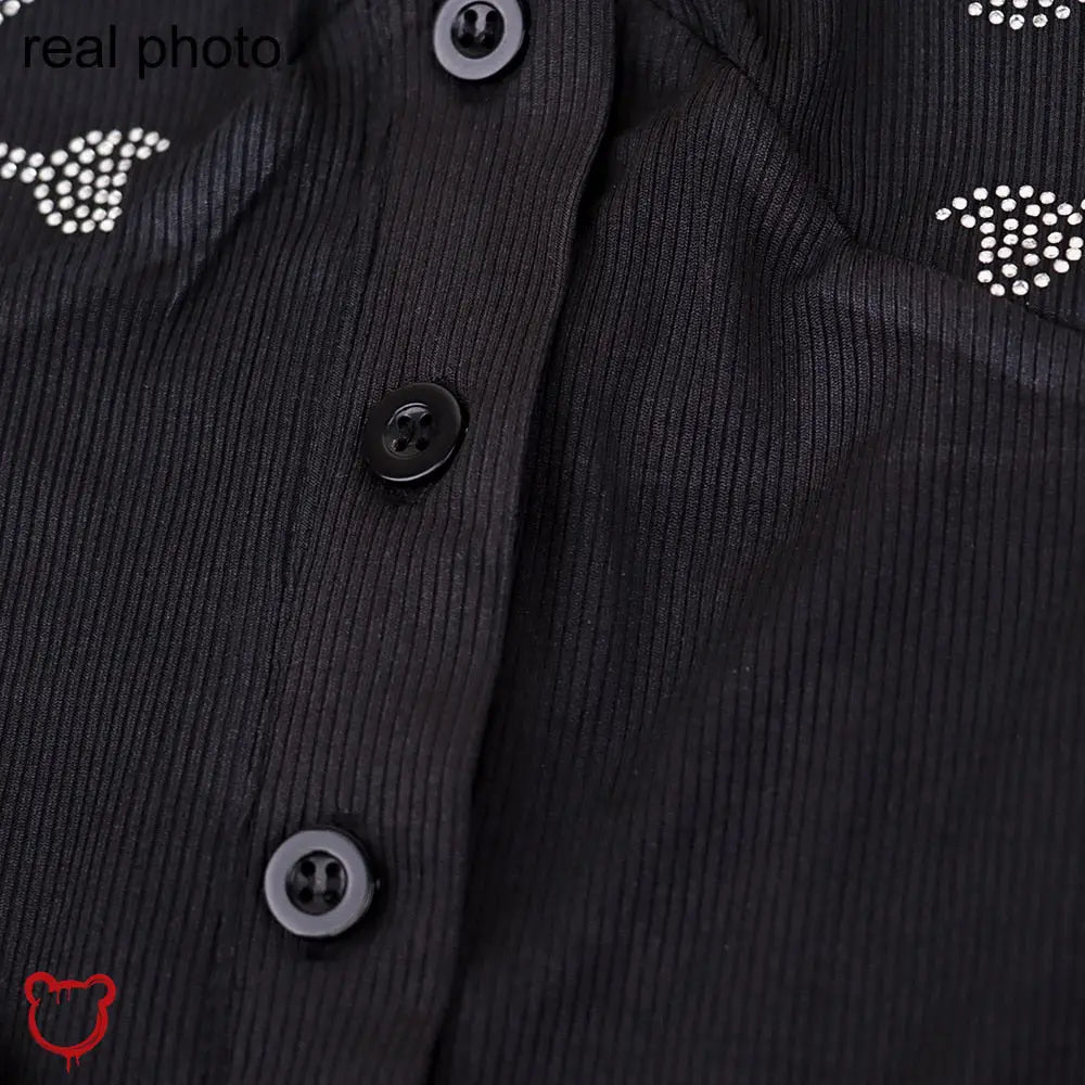 Black Rhinestone Skull Crop Top - The Cursed Closet