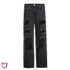 Black Ripped Denim Pants - The Cursed Closet