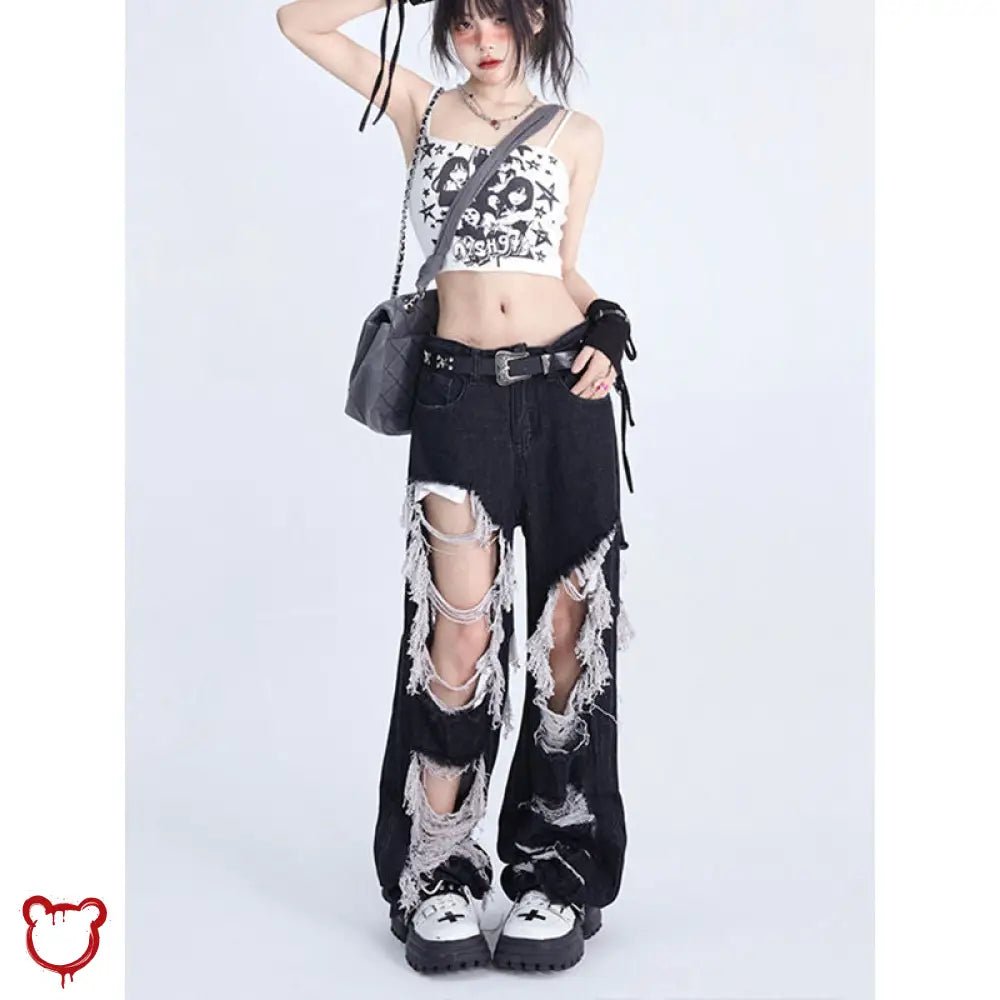 Black Ripped Tassel Pants - The Cursed Closet