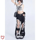 Black Ripped Tassel Pants - The Cursed Closet