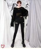 Black Ripped V - Neck Sweater - The Cursed Closet