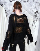 Black Ripped V - Neck Sweater - The Cursed Closet