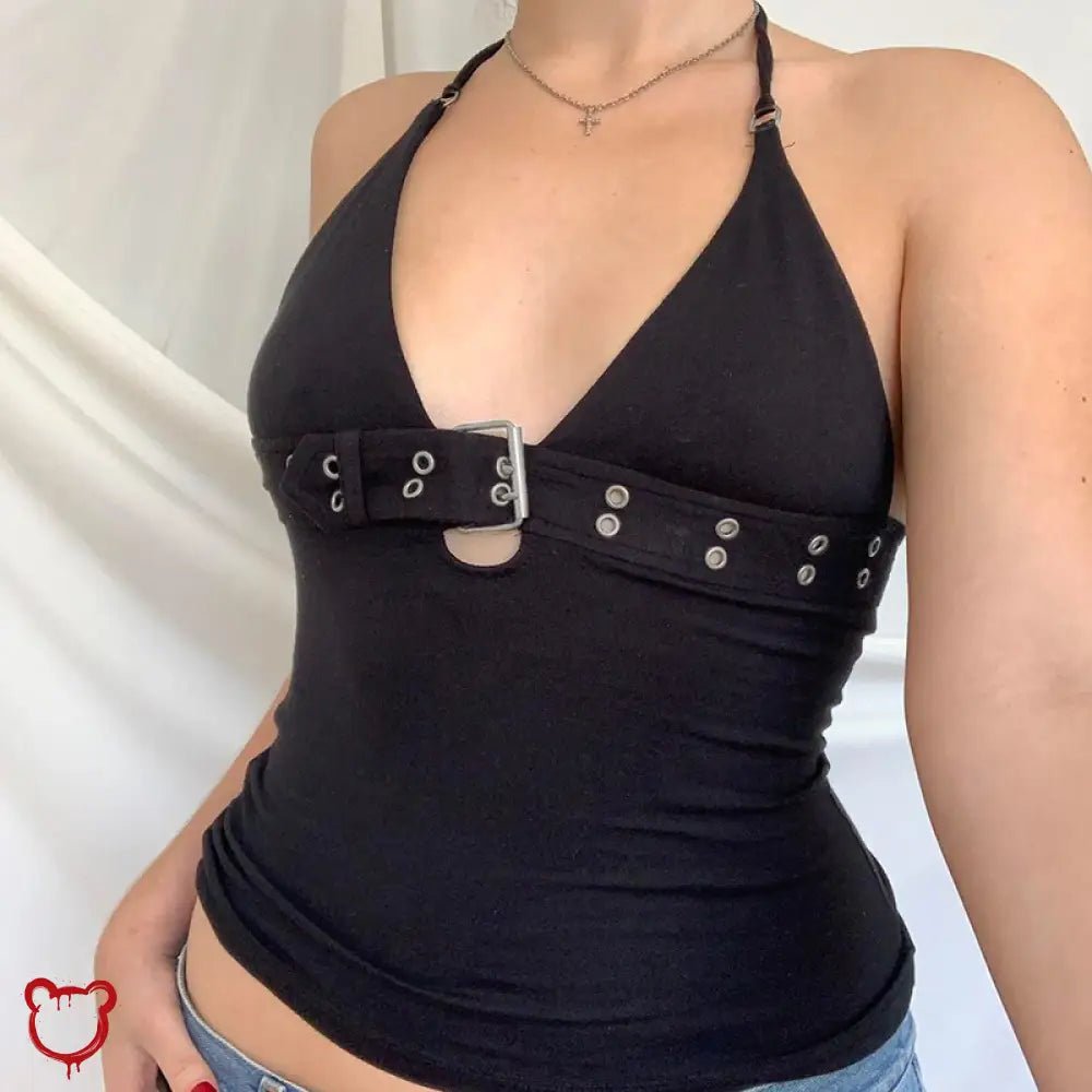Black Shadow Buckle Top - The Cursed Closet