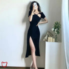 "Black Split Shoulder Dress" - The Cursed Closet