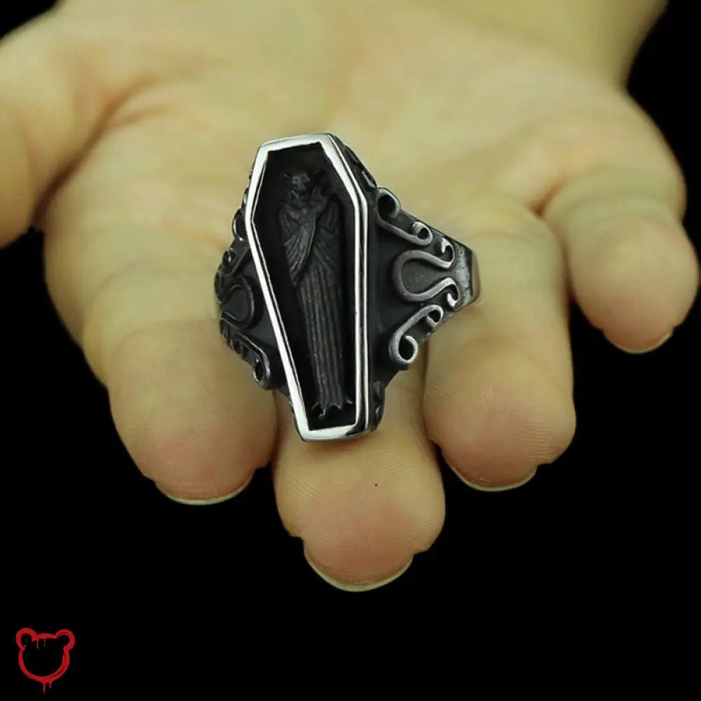 Black Steel Coffin Ring - The Cursed Closet