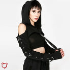 Black Strapped Hooded Top - The Cursed Closet