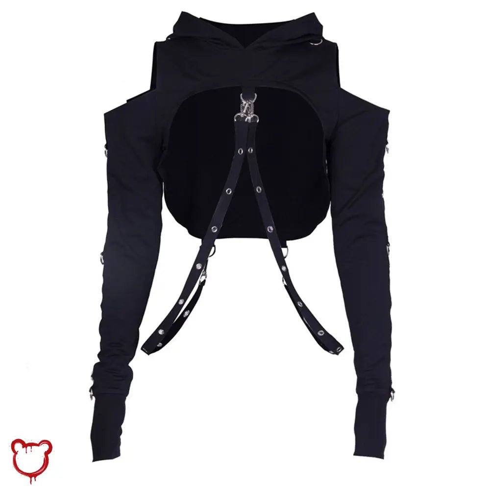 Black Strapped Hooded Top - The Cursed Closet