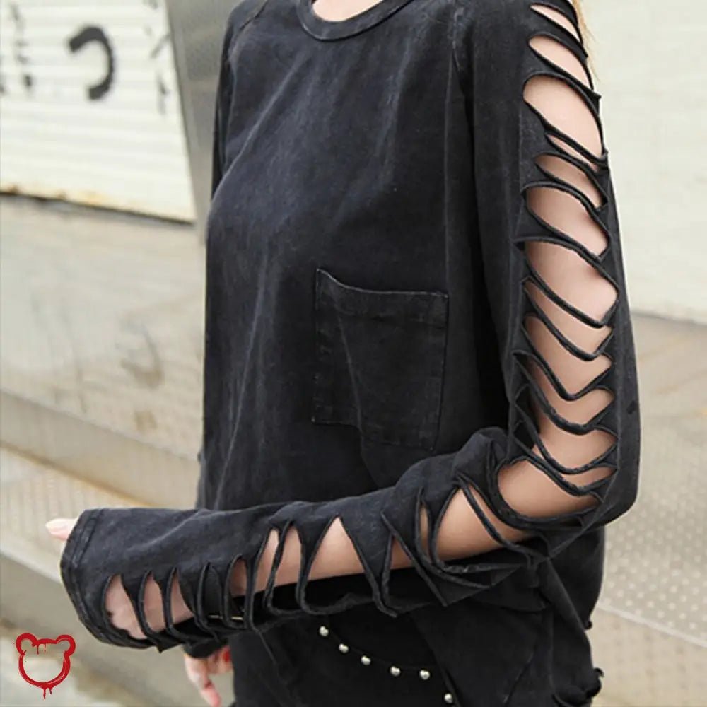 Black Torn Grunge Long Sleeve Top - The Cursed Closet