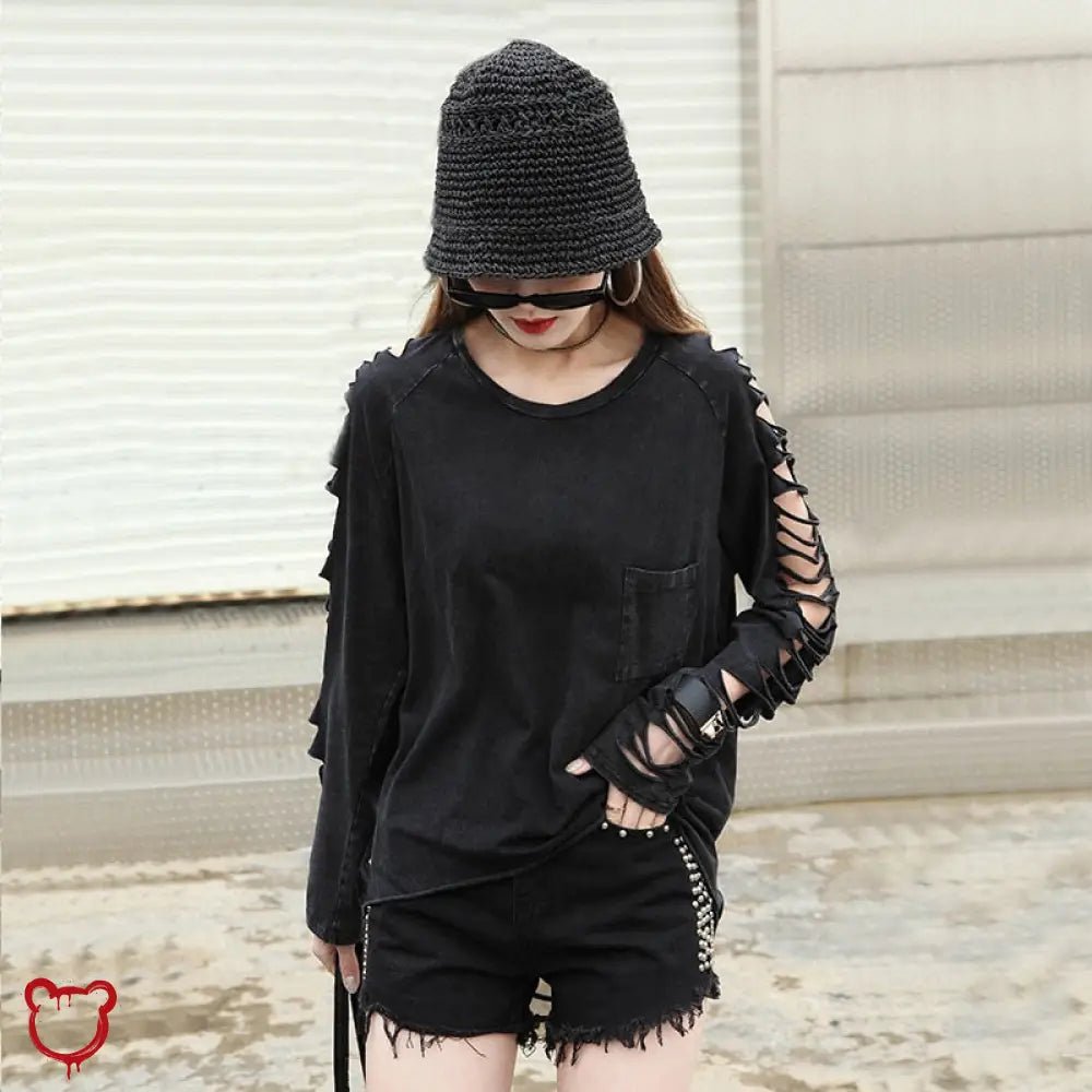 Black Torn Grunge Long Sleeve Top - The Cursed Closet