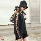 Black Torn Grunge Long Sleeve Top - The Cursed Closet